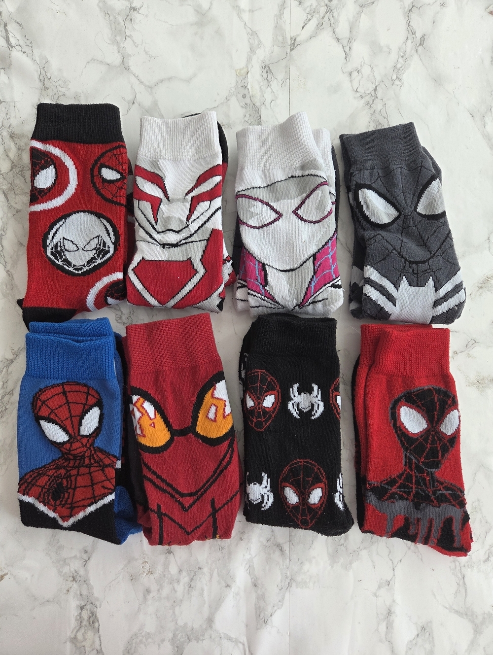 Bundle of 8 Pairs Marvel Spider-Man Crew Socks – Used – Mens/Youth